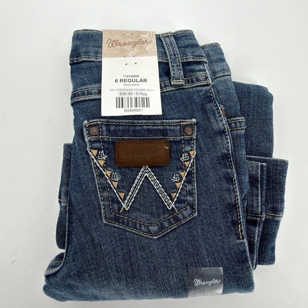 Wrangler Girls Trouser Jeans Size 6 Regular Dark Wash Denim Wide Leg 112338909